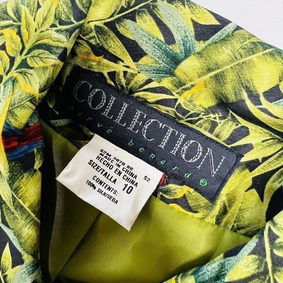 Vintage harvé benard 10 Green Red Floral Parrot 100% Silk Lined Blazer Jacket - Picture 7 of 11
